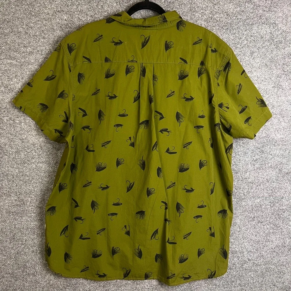 The North Face Button Up Shirt Mens XXL Green Excellent Fly Fishing Print Cotton